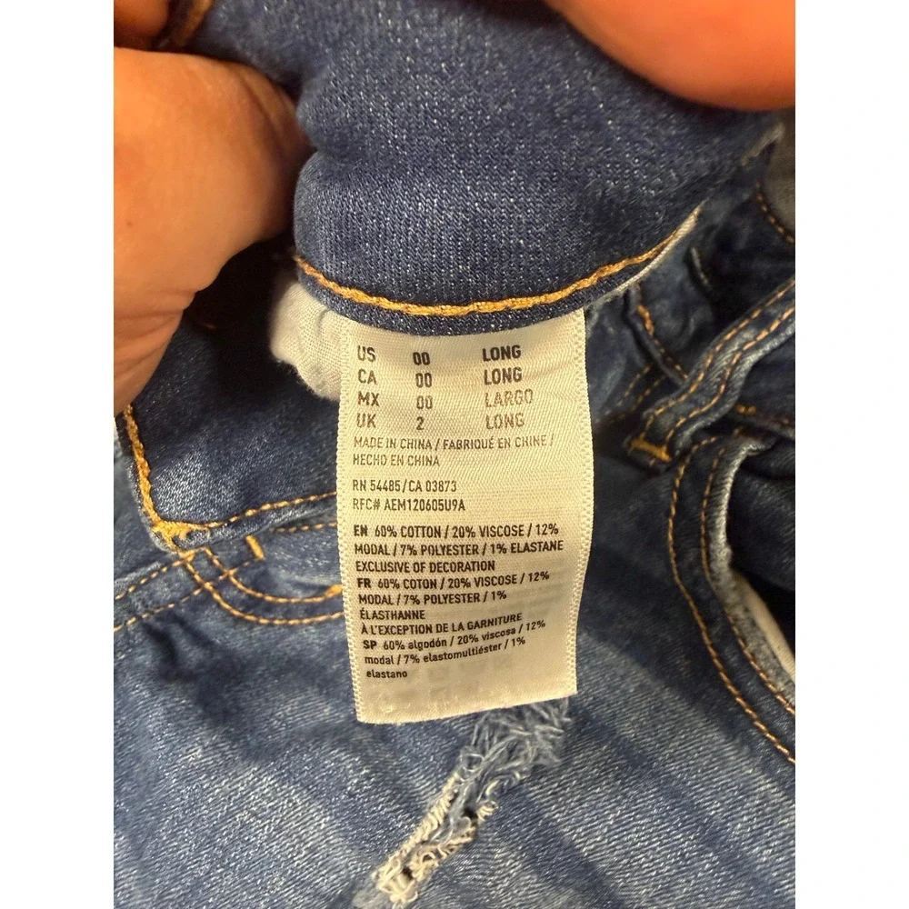 American Eagle AE Super Stretch Denim Shorts 00 Long Distressed Frayed